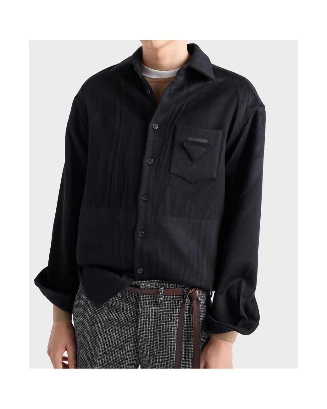 Prada Blue Wool And Cashmere Shirt for men