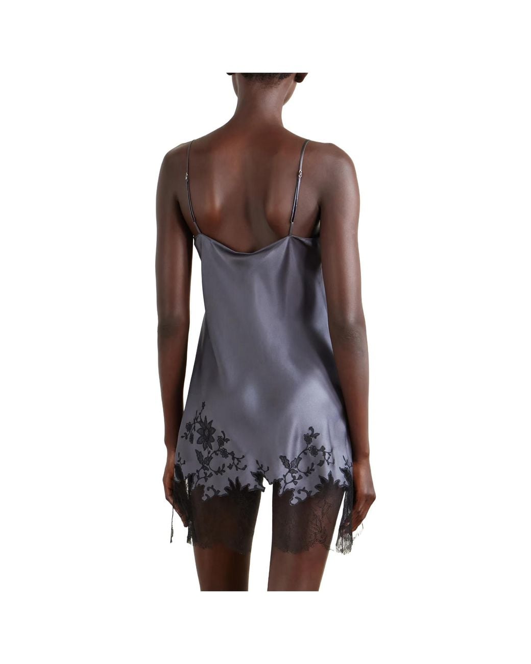 Carine Gilson Gray Lace-Embroidered Silk-Satin Mini Dress