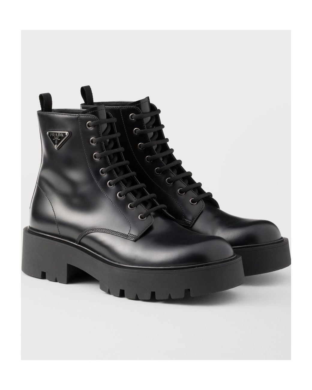 【PRADA】Lace-Up Platform Combat Boots UK7 Prada Logo Lace-Up Combat Boots in Black for Men | Lyst