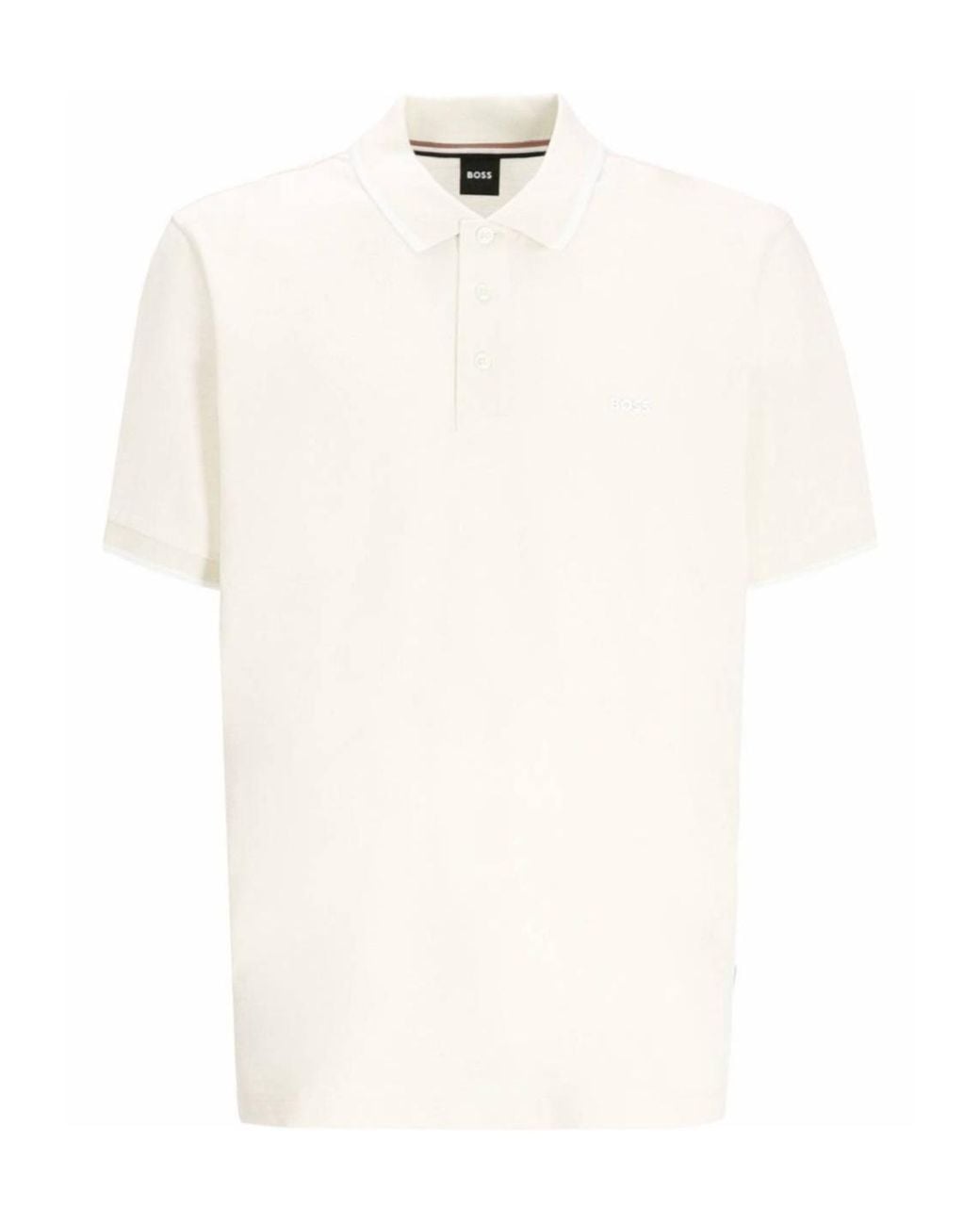 Boss White Logo-Embroidered Polo Shirt for men