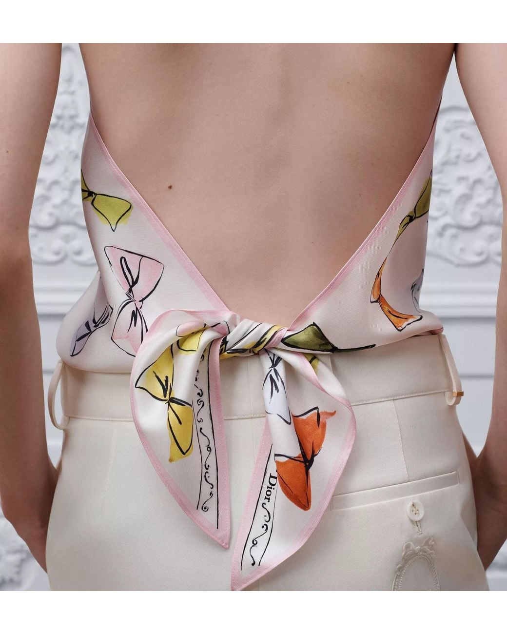 Dior White Bow-Tie Sleeveless Top