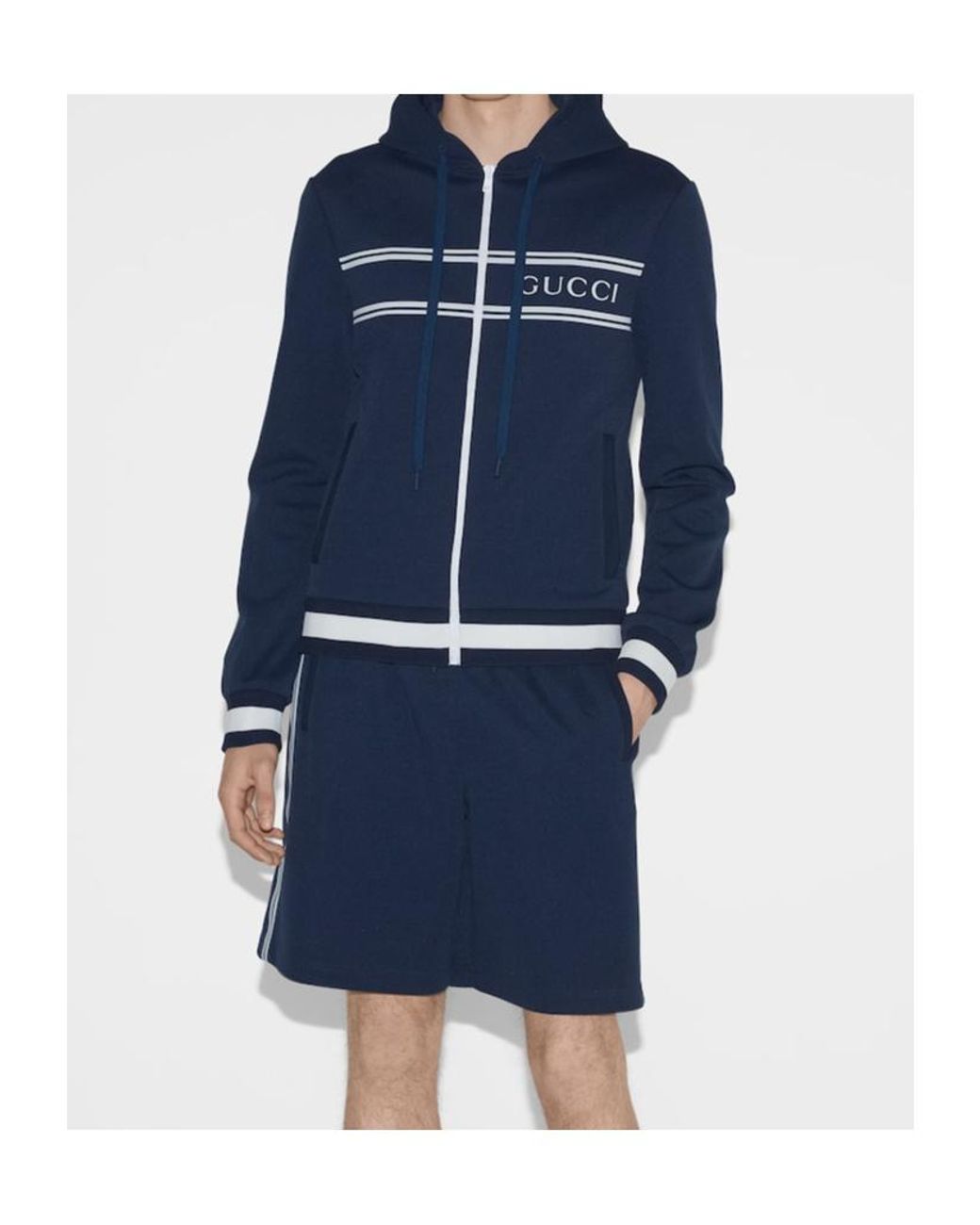 Gucci Blue Knit Hooded Sweatshirt for men