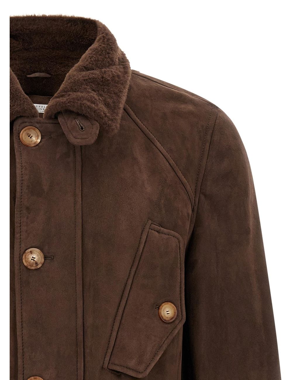 Brunello Cucinelli Brown Straight Hem Shearling Coat for men