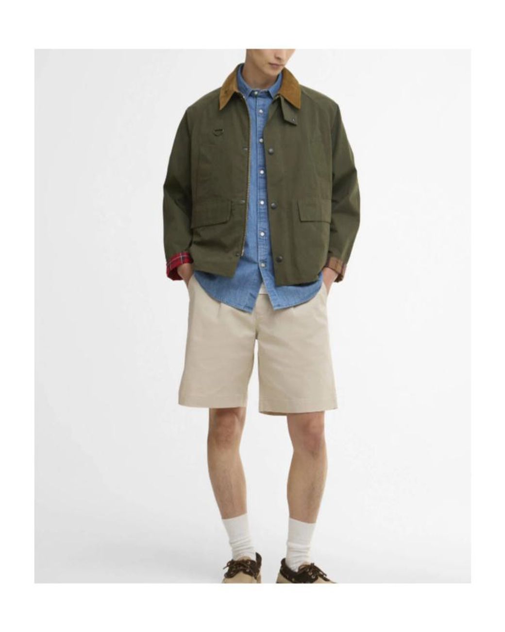 Barbour Green Corduroy-Collar Plaid Jacket