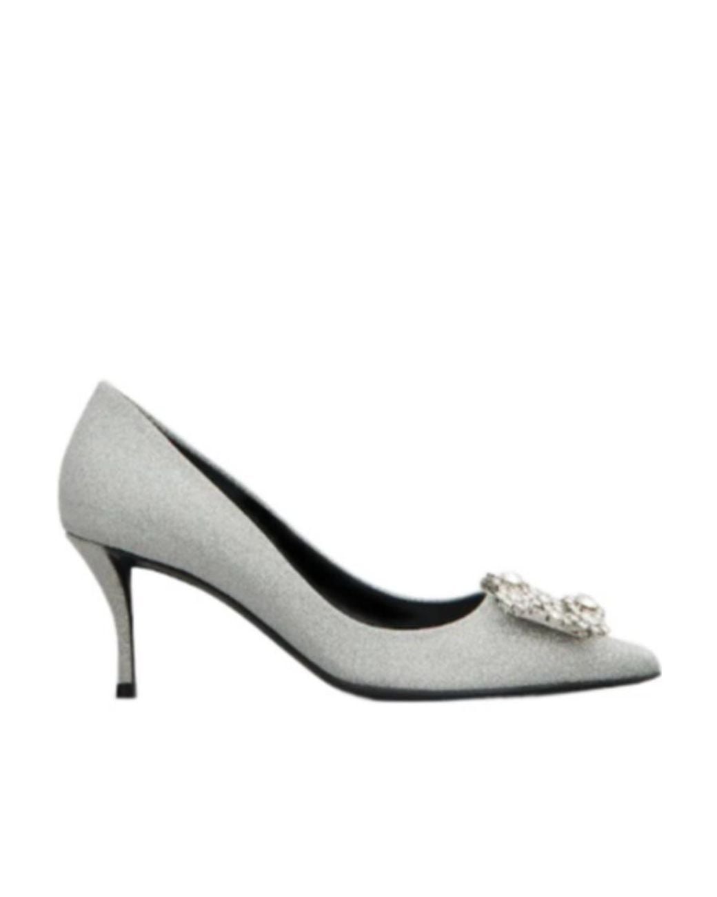 Roger Vivier White Flower Buckle Pointed Toe Pumps