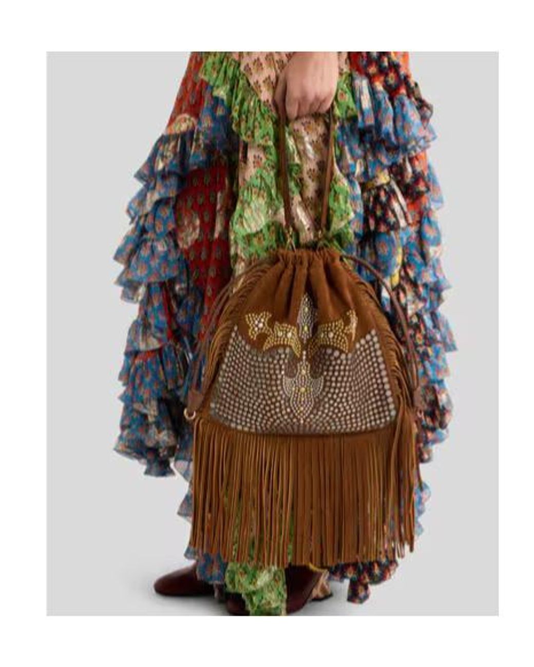Etro Brown Studded Fringed Shoulder Bag