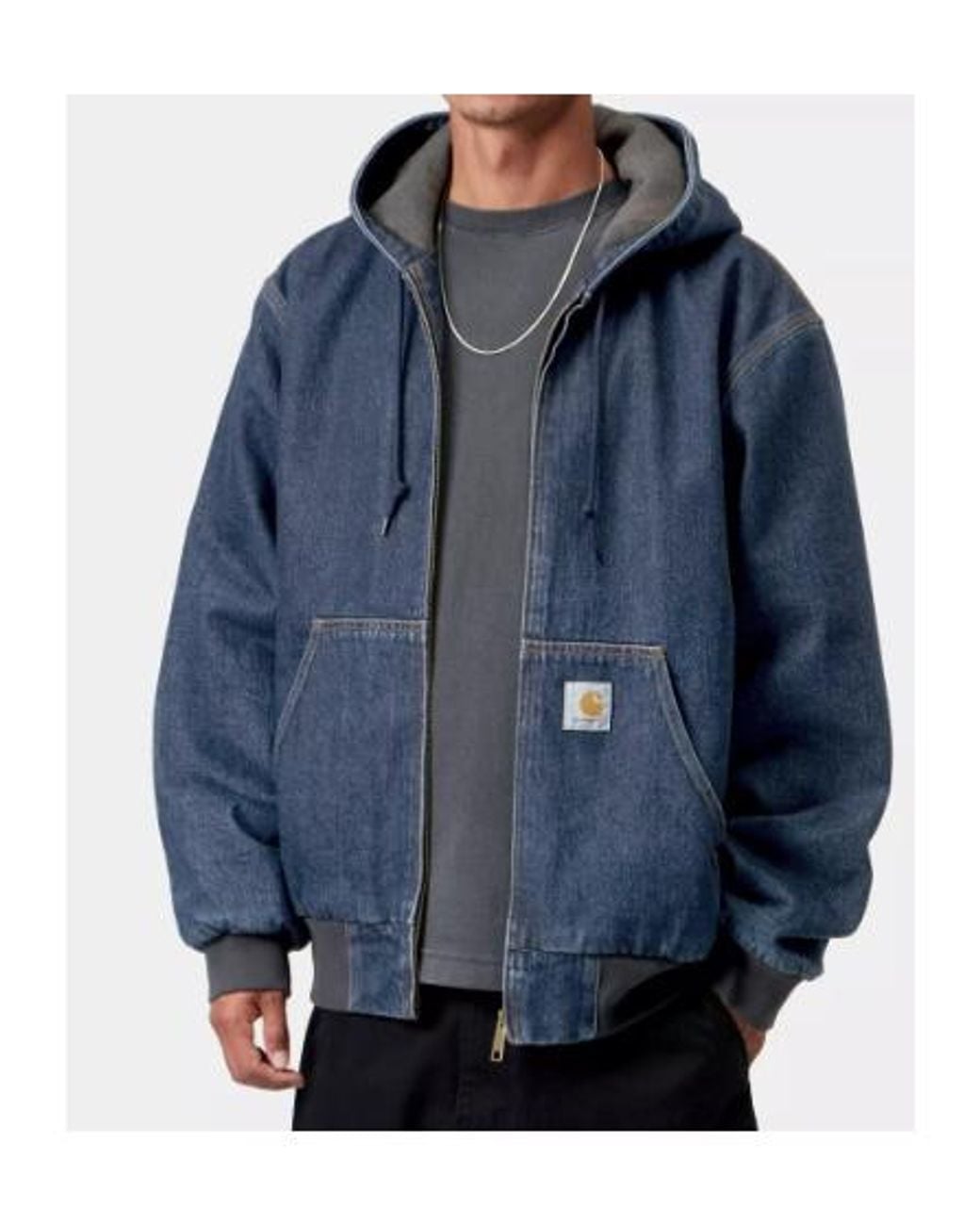 Carhartt Blue Logo Label Zipped Denim Jacket for men