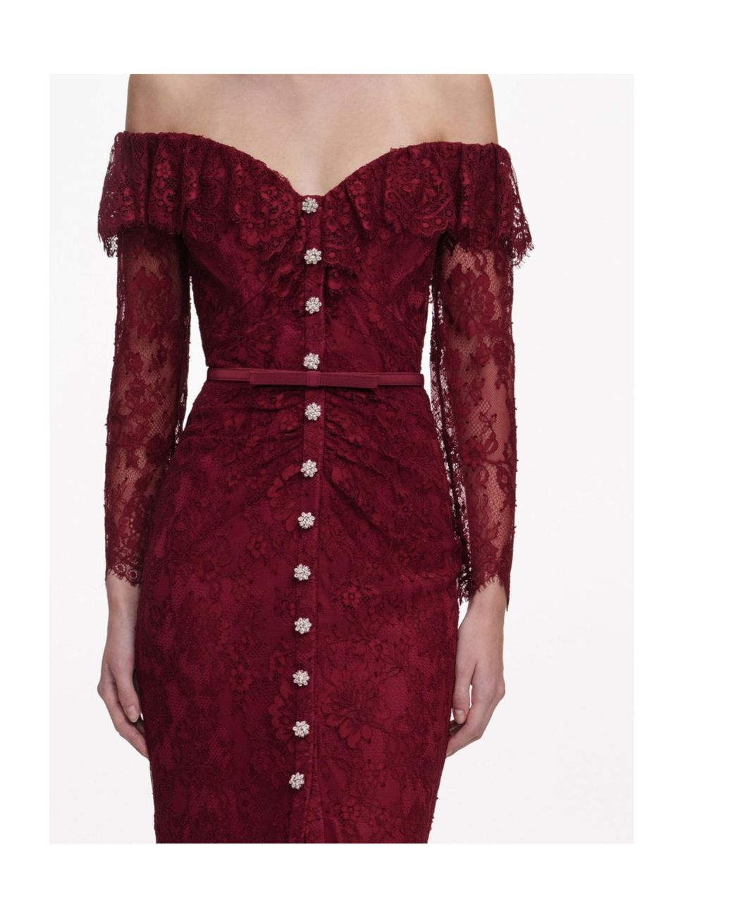 Self-Portrait Off-Shoulder Gathered Lace Maxi Dress
