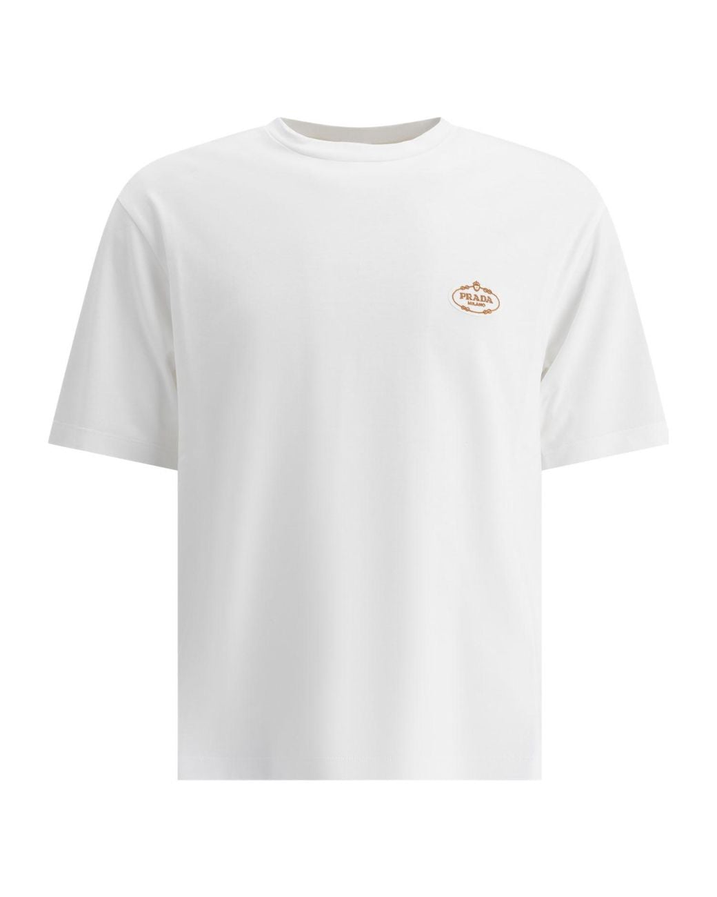 Prada White Logo Embroidered Short Sleeved T-Shirt for men