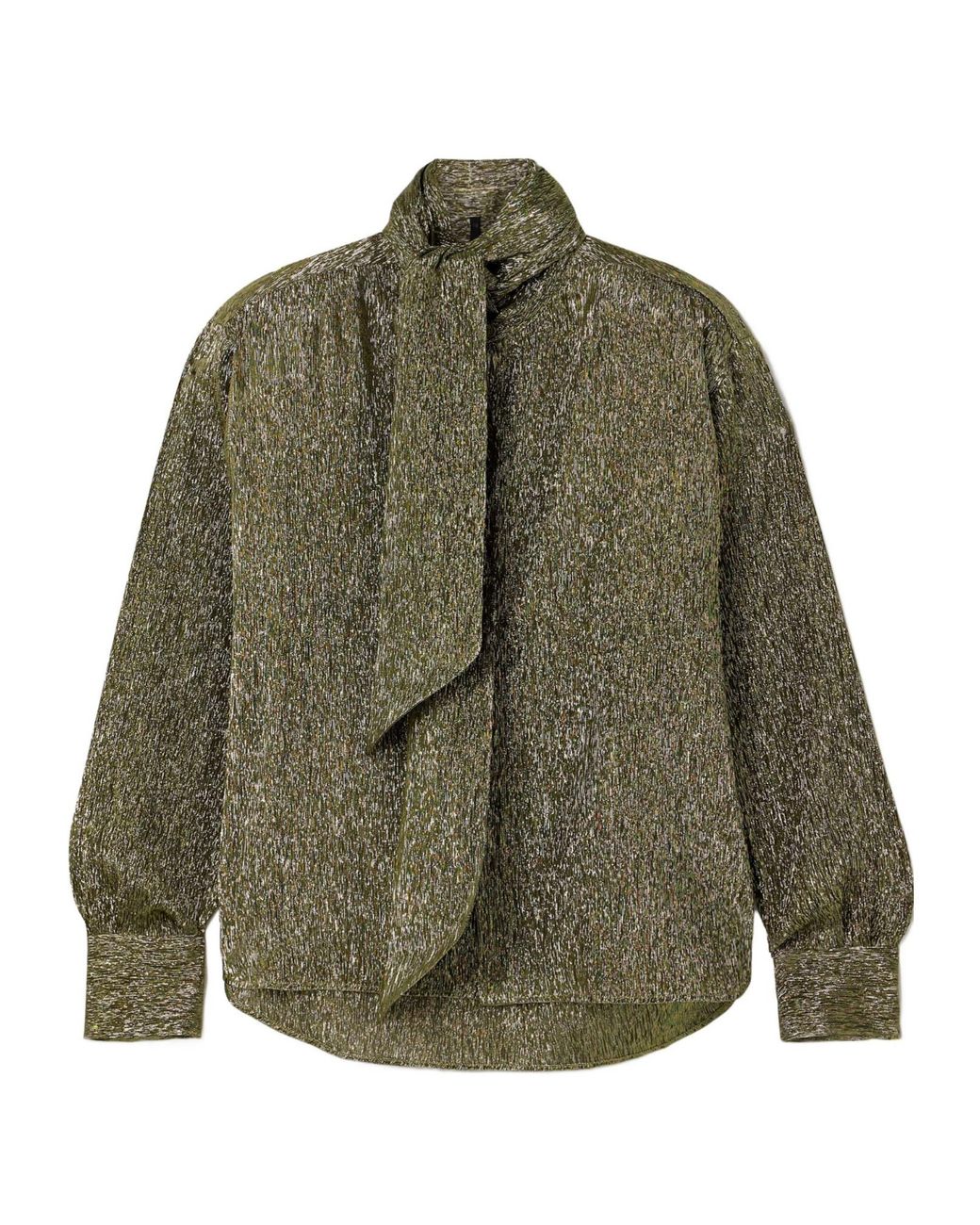 Petar Petrov Green Treasure Pussy-Bow Silk-Blend Lamé Shirt