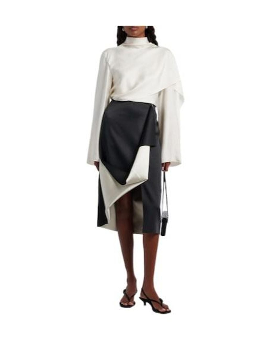 Rohe Black Draped Asymmetric Satin Midi Skirt