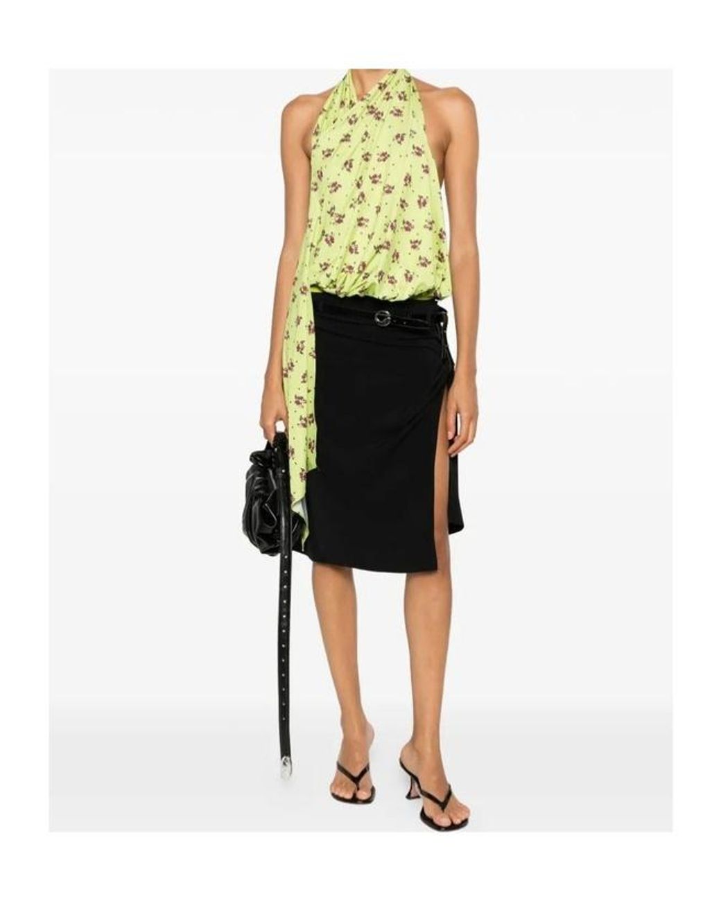 Coperni Black Belted Ruched Midi Skirt