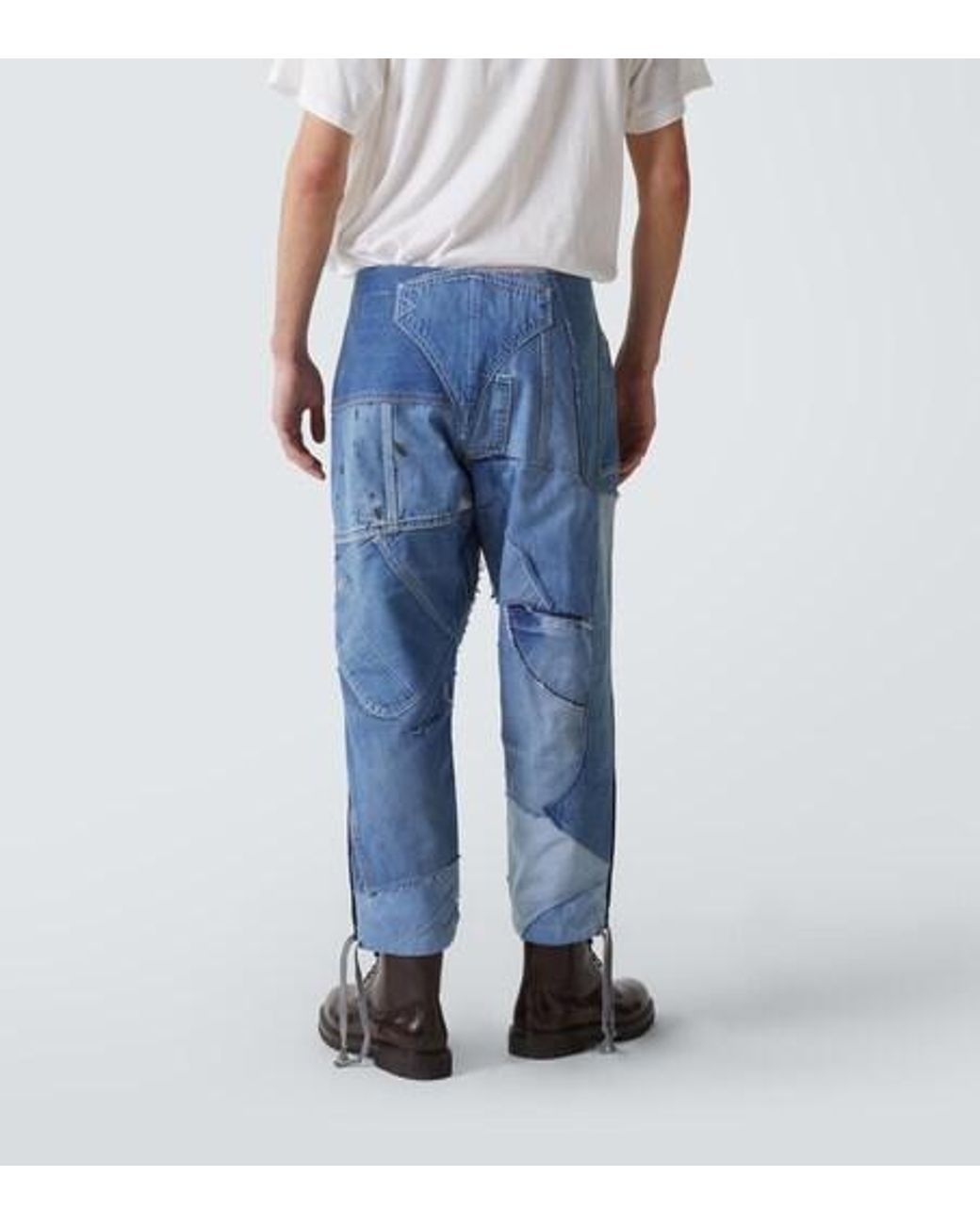 Greg Lauren Blue Patchwork Straight Jeans for men