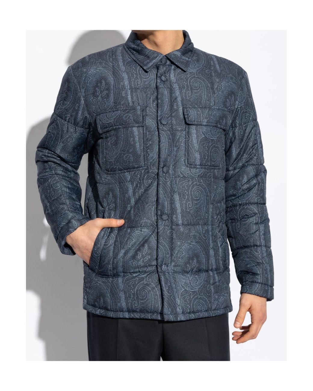 Etro Blue Grosgrain Quilted Overshirt for men