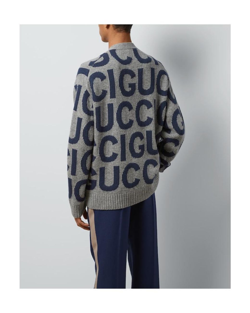 Gucci Blue Wool Cardigan With Intarsia for men