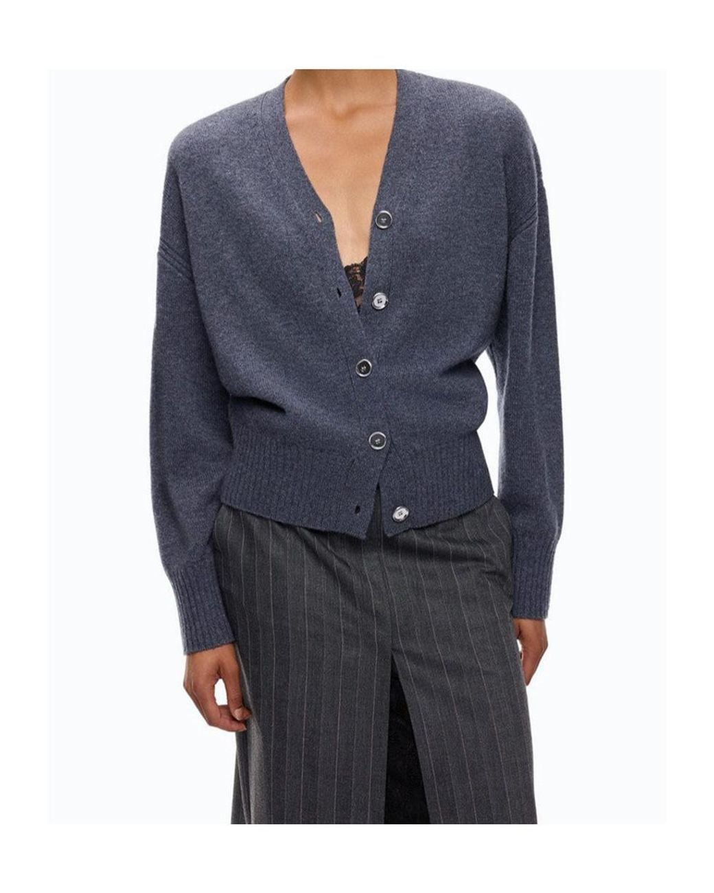 Pinko Blue Ribbed-Trim V-Neck Cardigan