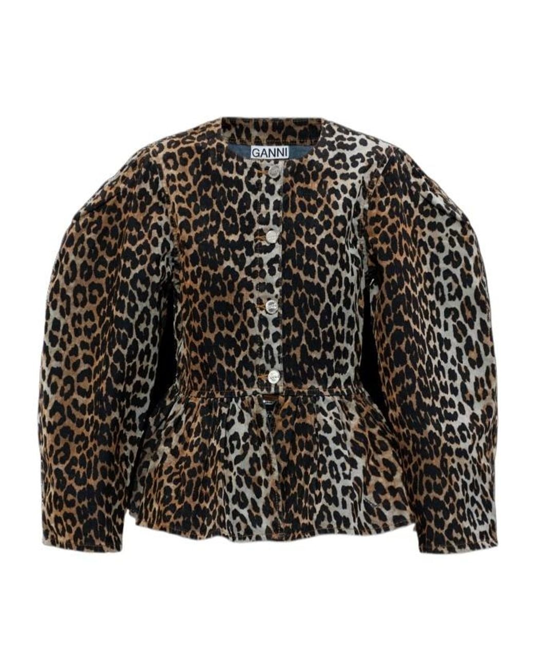 Ganni Black Animal-Print Buttoned Jacket