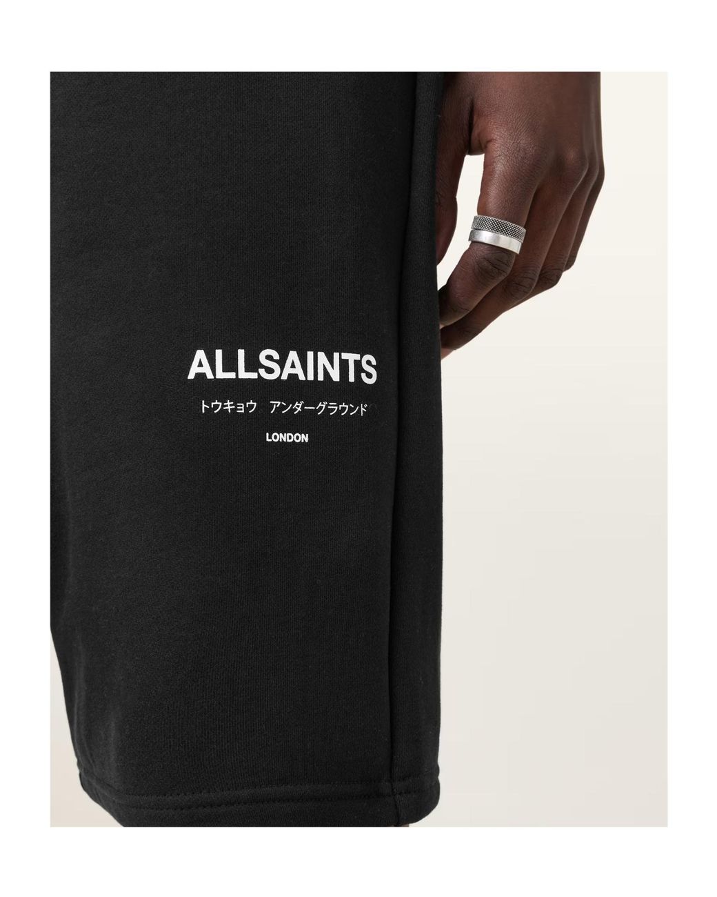 AllSaints Black Tokyo Underground Logo Shorts for men