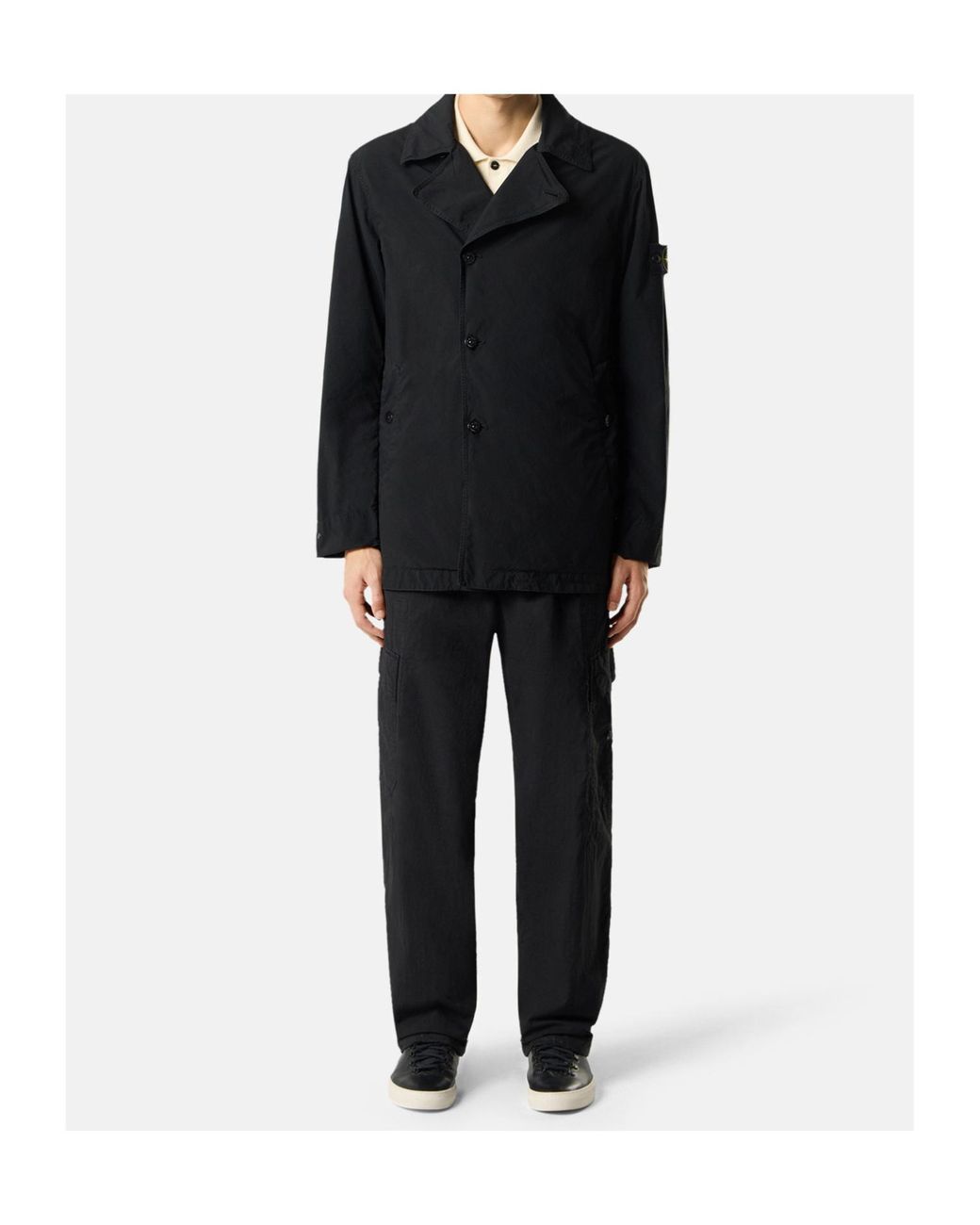 Stone Island Black Short Trench Coat With Matt Appearance And Anti-Drop for men