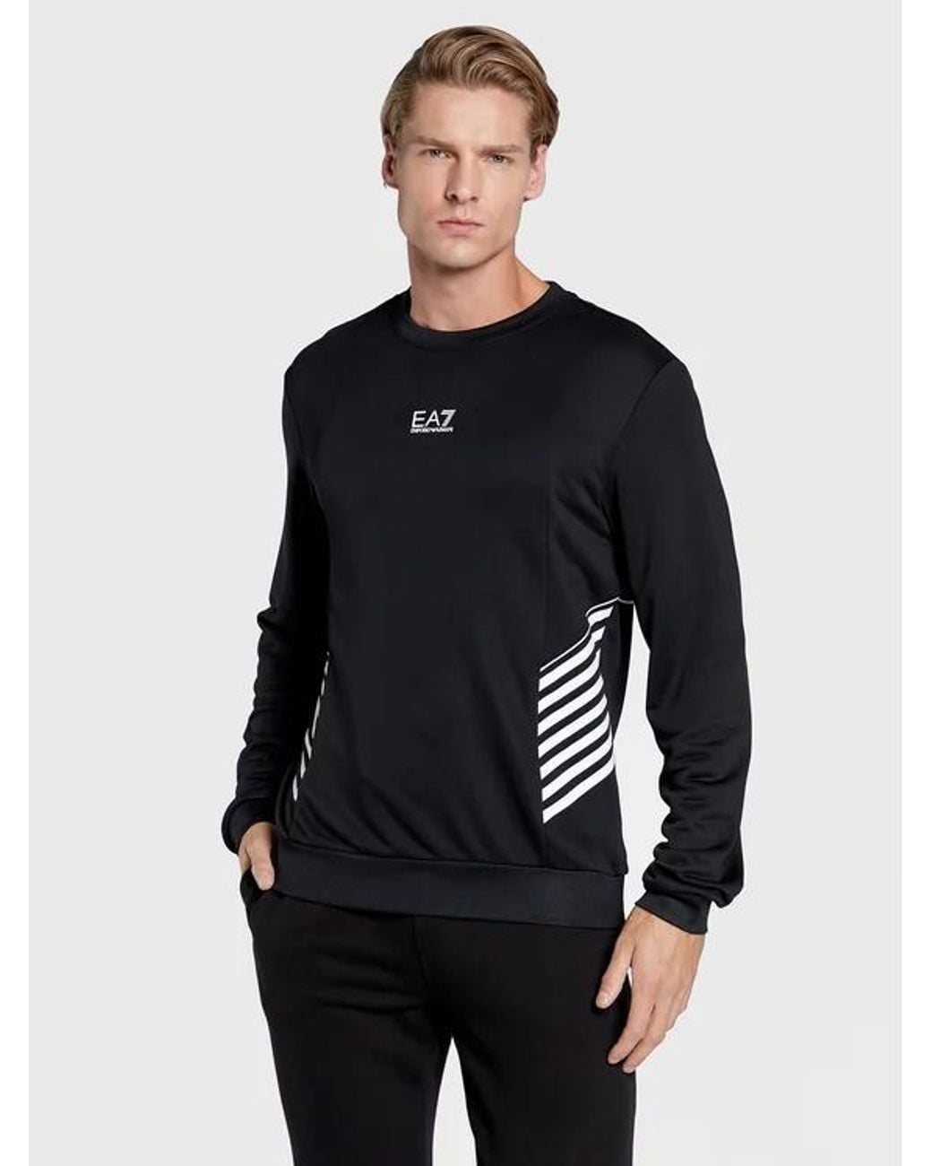EA7 Black Crew Neck Logo Sweatshirt for men