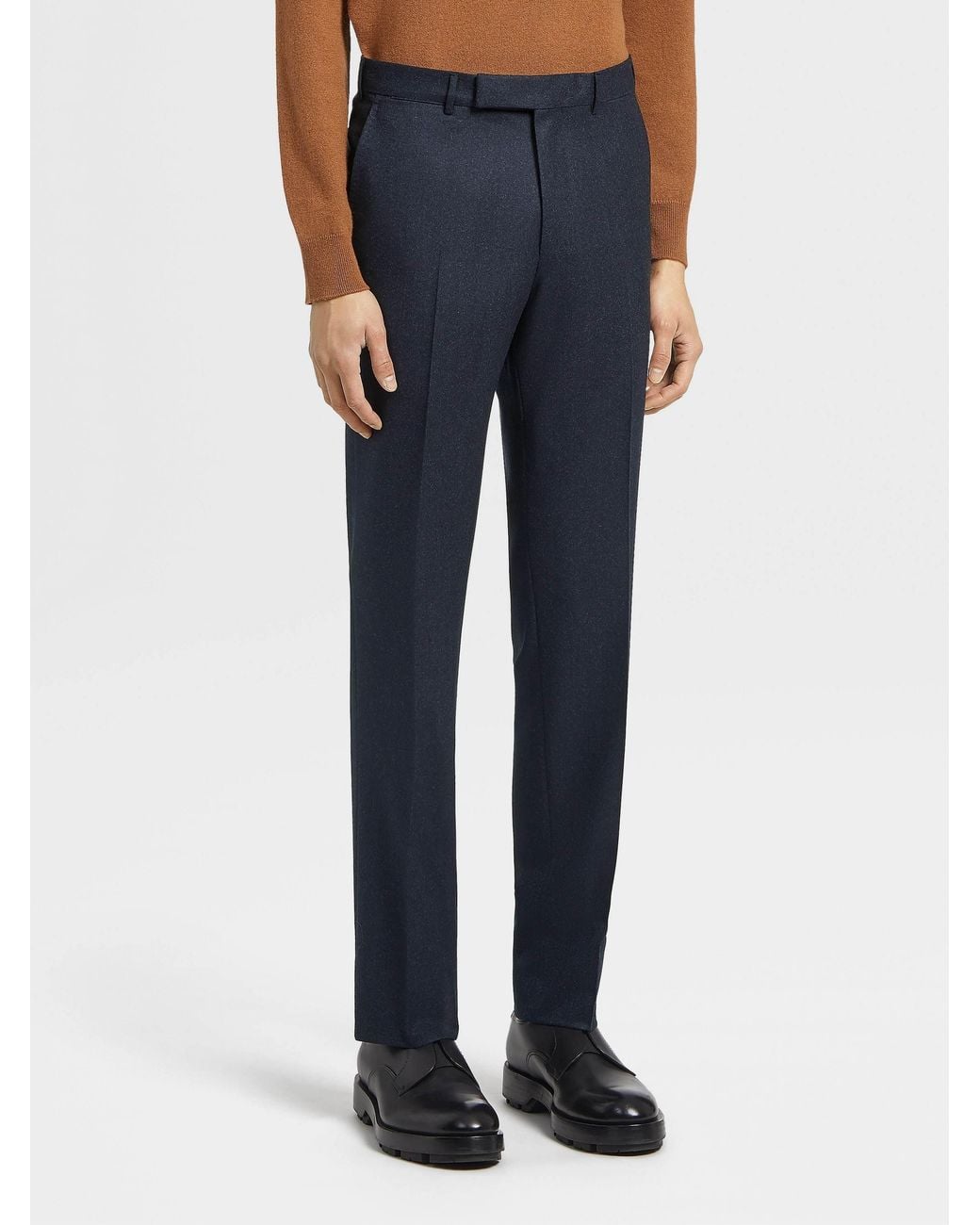 Zegna Blue Creased Wool Casual Trousers for men