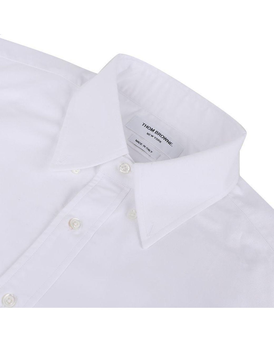 Thom Browne White Bar Striped Buttoned Shirt for men