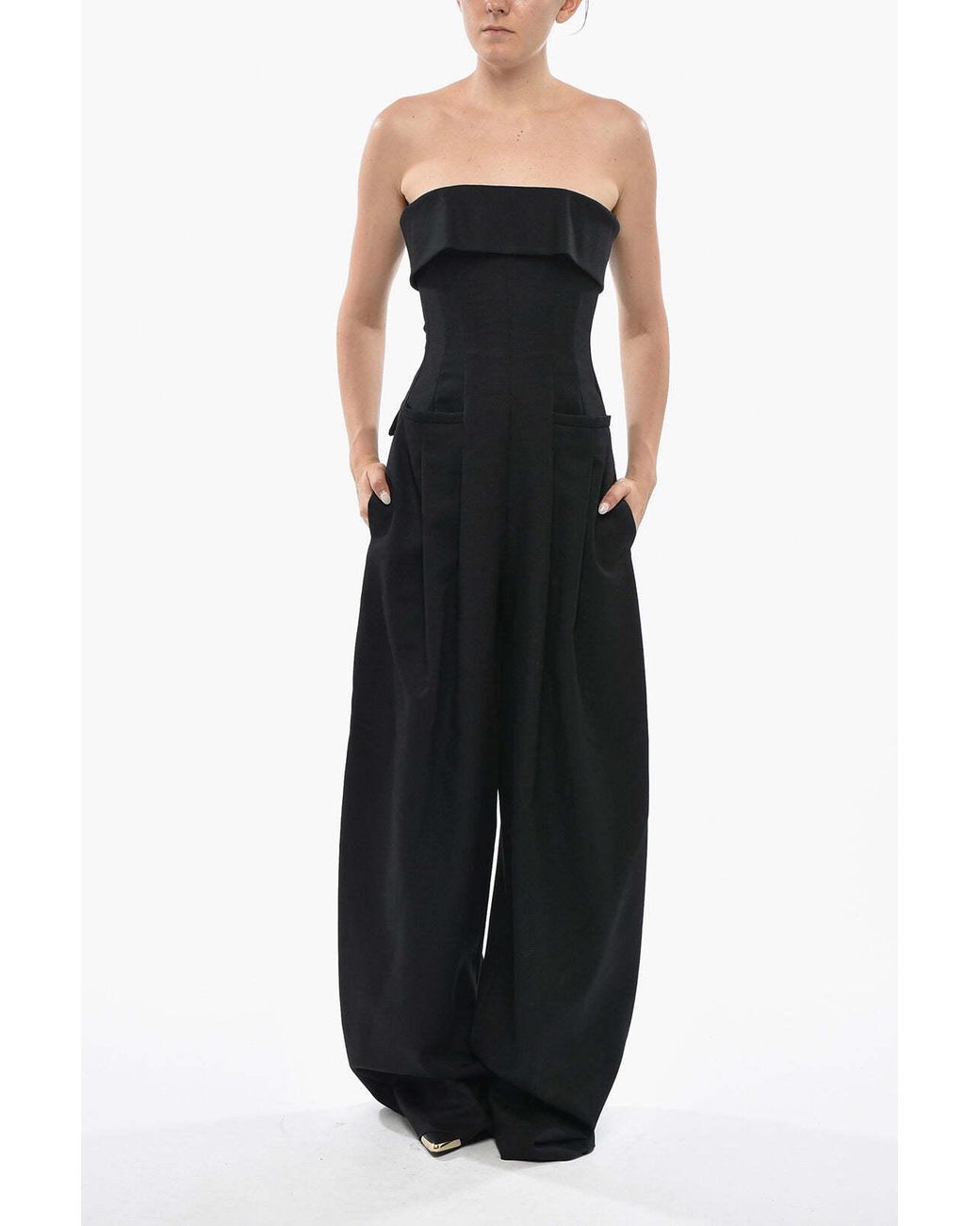 DSquared² Black Strapless Wide-Leg Wool Jumpsuit