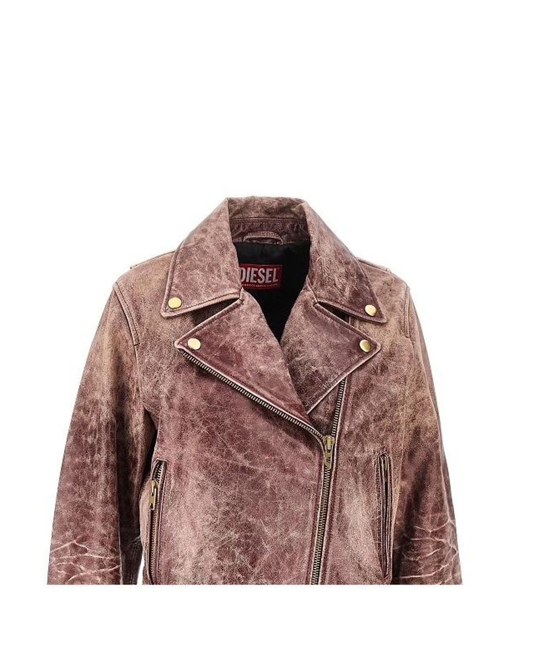 DIESEL Red Lunatic Crackled Biker Leather Jacket