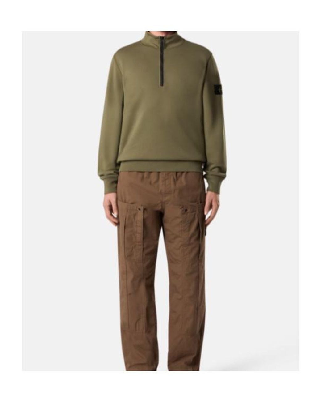 Stone Island Green Half-Zip Logo Sweatshirt for men