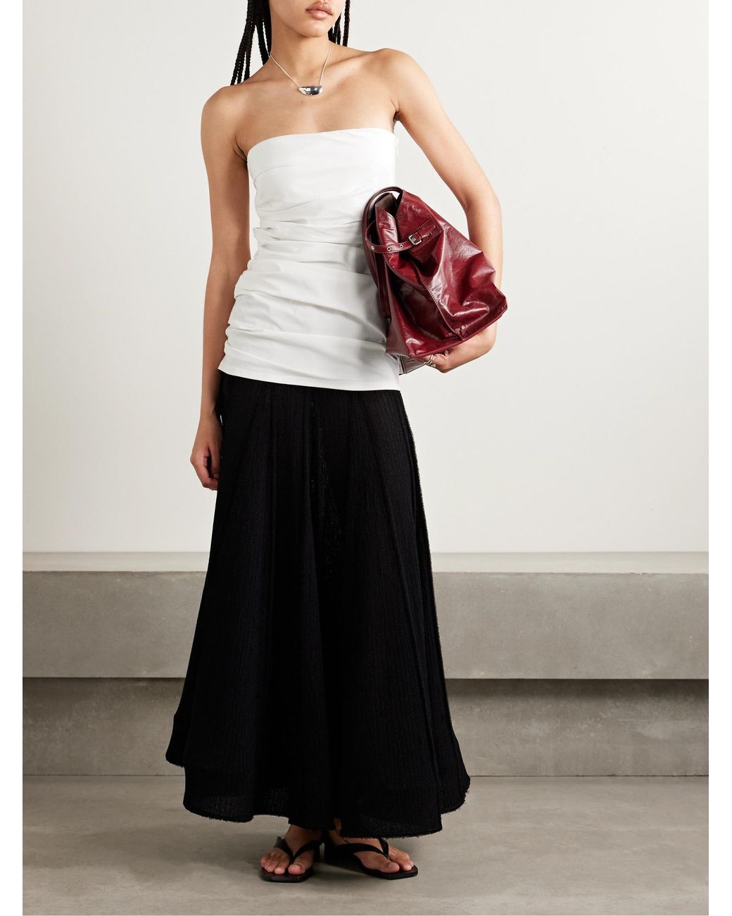 Proenza Schouler White Lena Strapless Gathered Cotton-Blend Poplin Top