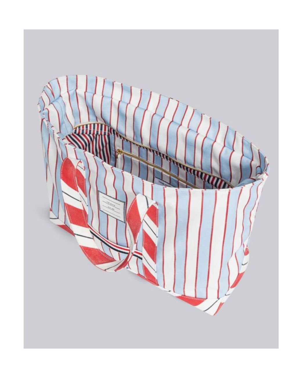 Thom Browne White Striped Medium Tool Tote Bag for men