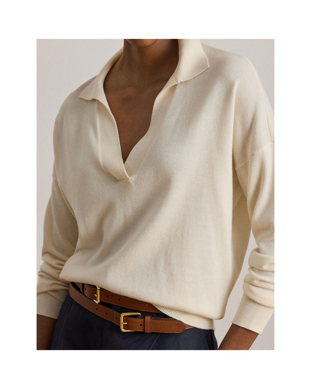 Ralph Lauren White Knitted Long-Sleeve Polo Shirt