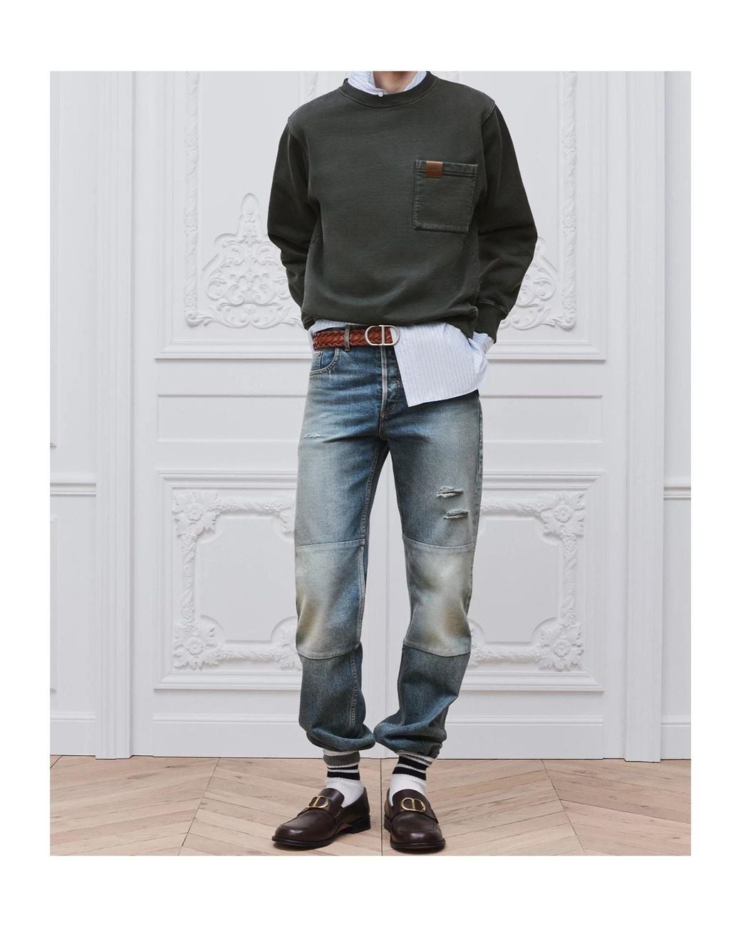 Dior Gray Homme Patch Pocket Fleece Sweatshirt for men