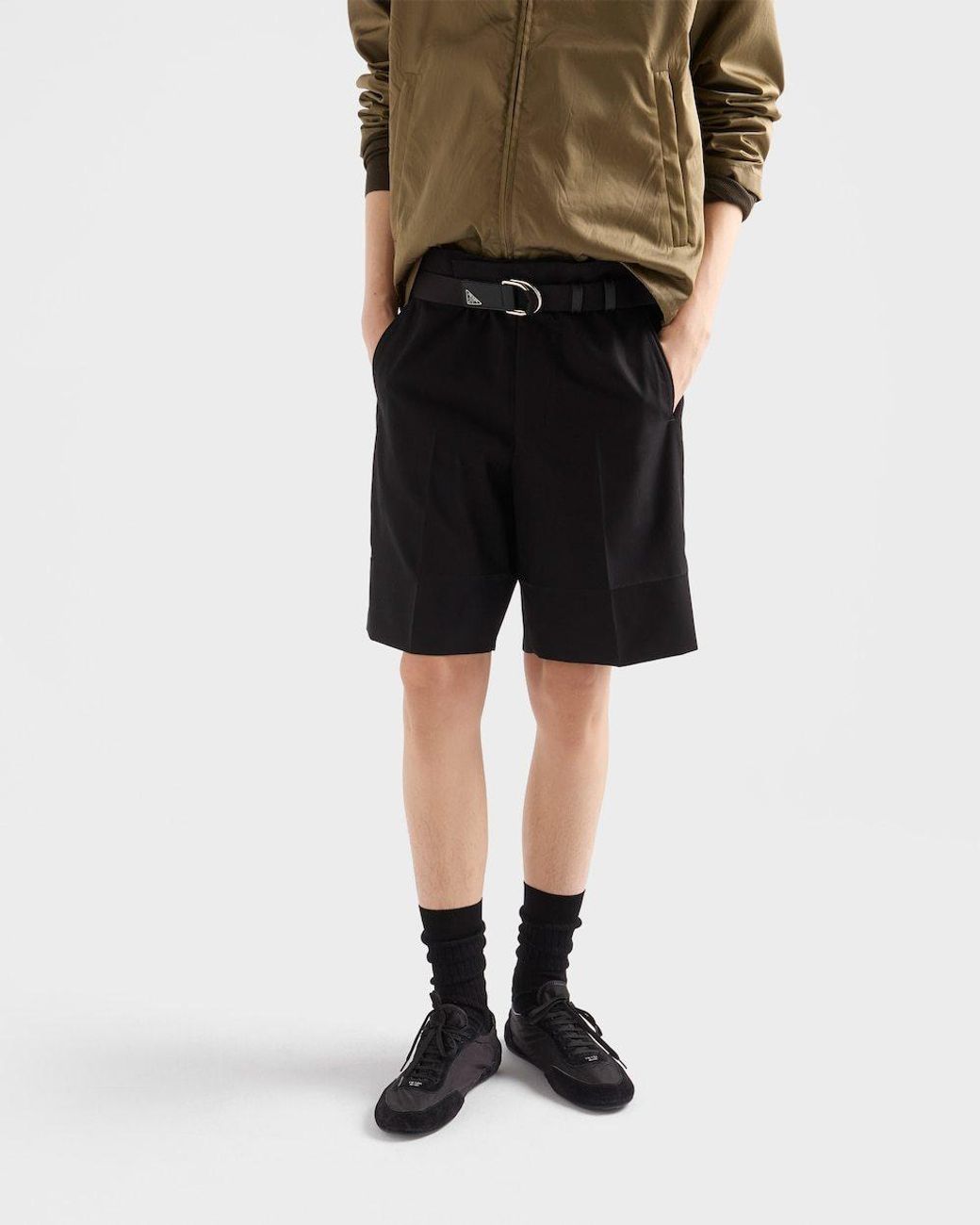 Prada Black Triangle-Patch Shorts for men