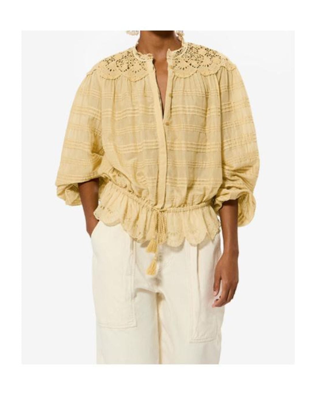 Isabel Marant Natural Polly Cotton And Floral Lace Blous