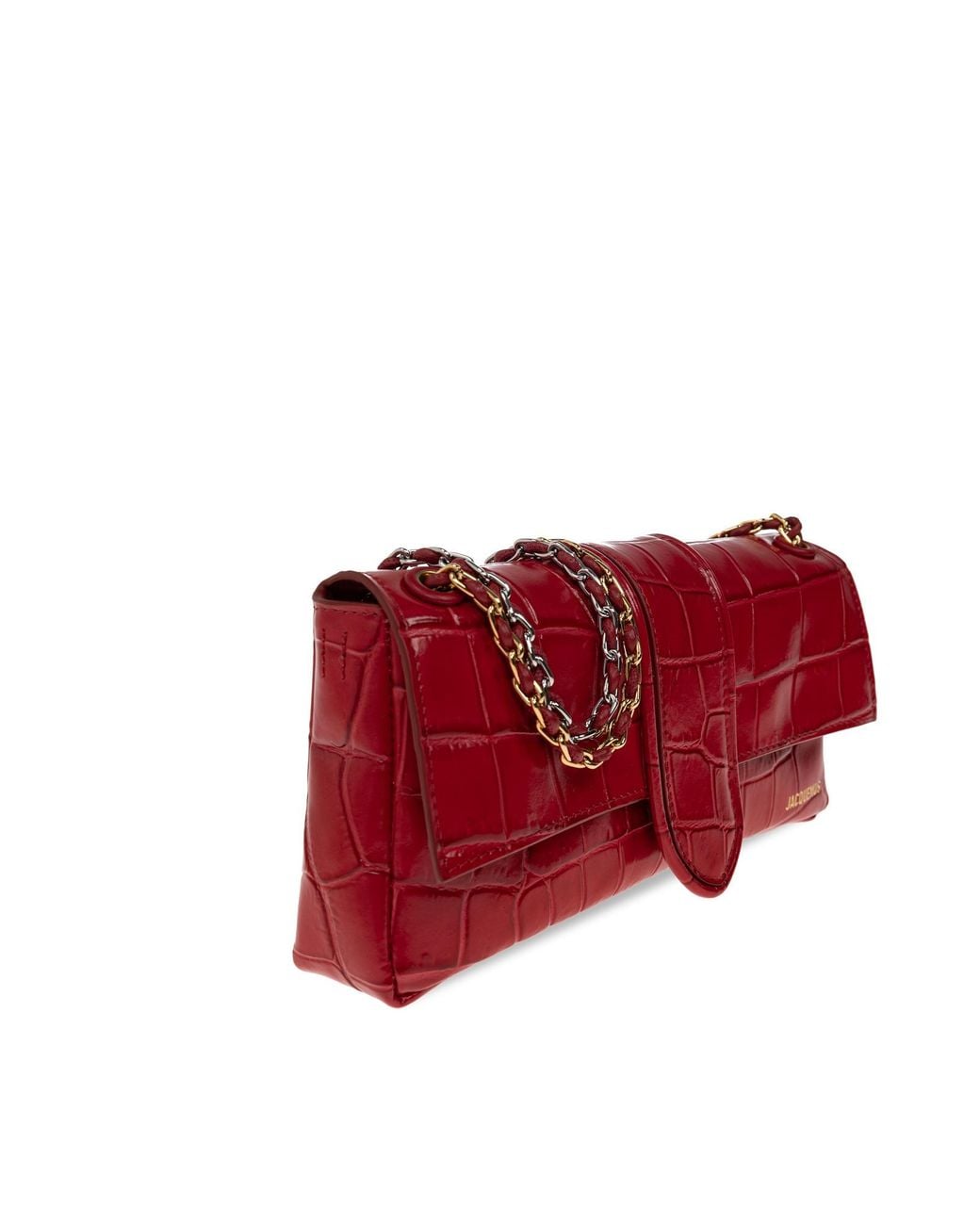 Jacquemus Red Croc-Embossed Chain Shoulder Bag