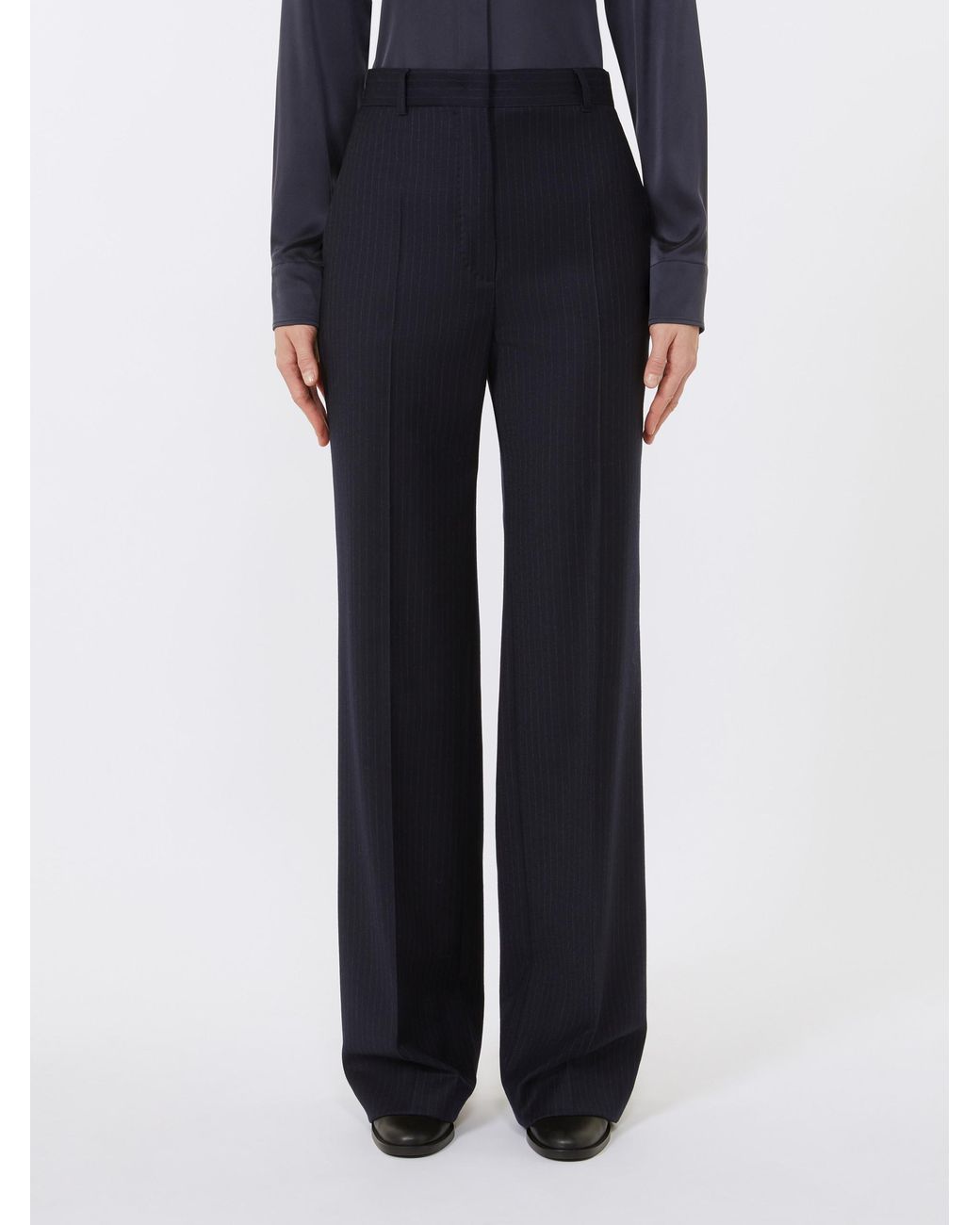 Max Mara Blue Studio Striped Pleated Trousers