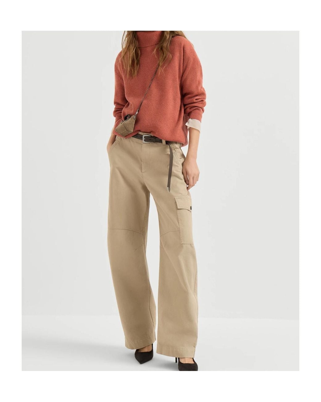Brunello Cucinelli Red Cashmere English Rib Turtleneck Sweater With Monili