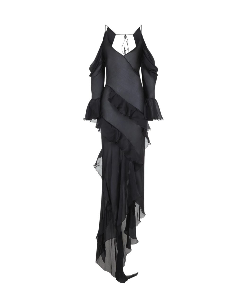 Roberto Cavalli Black Ruffled Cold-Shoulder Dress