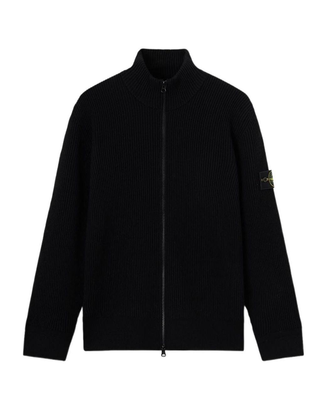 Stone Island Black Ribbed Full Zip Cardigan for men