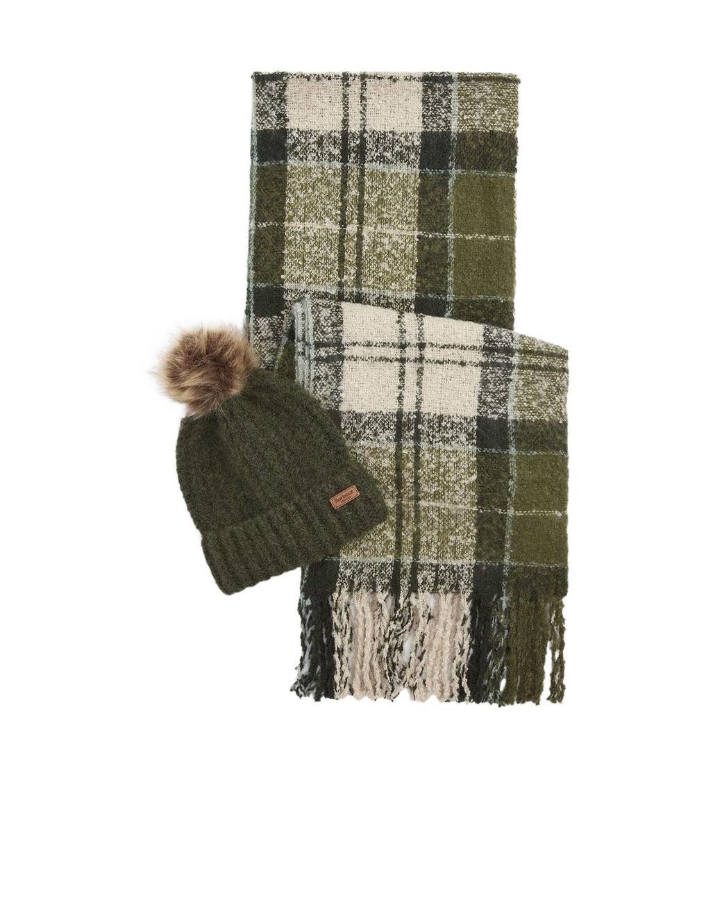 Barbour Green Saltburn Tartan Scarf Beanie Knitted Set