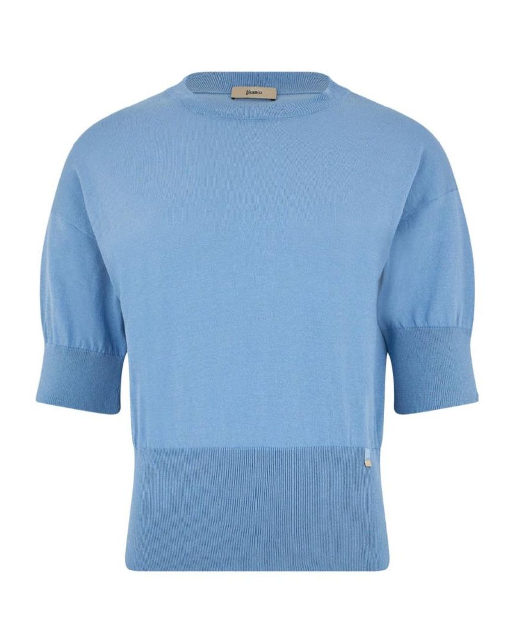 Herno Blue Fine Knit Short-Sleeve Top