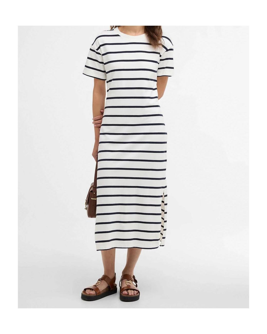 Barbour White Selena Striped Midi Dress