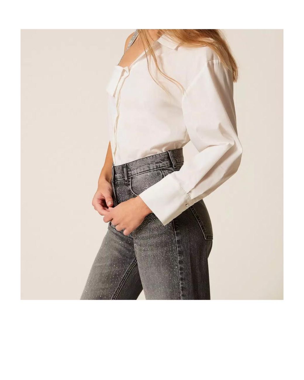 Twinset White One-Shoulder Embellished Shirt