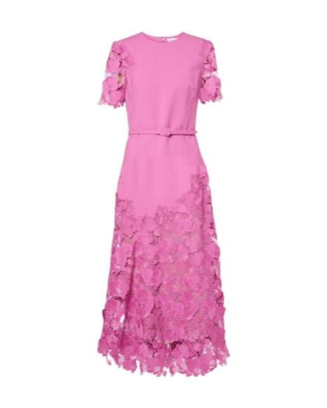 Oscar de la Renta Pink Orchid Guipure Wool-Blend Midi Dress