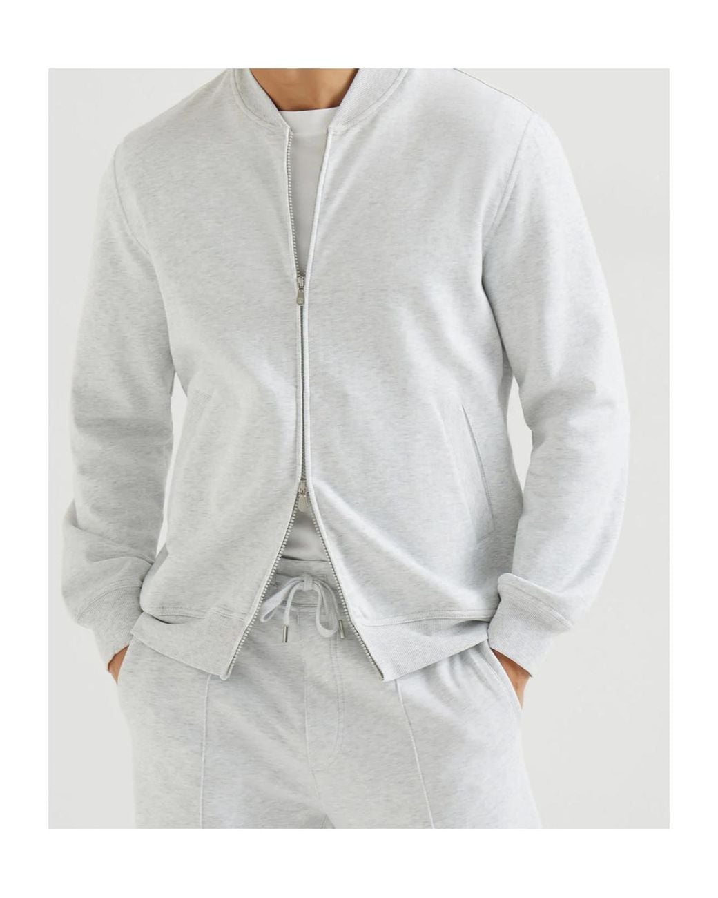 Brunello Cucinelli Gray Crewneck Zip-Up Sweatshirt for men