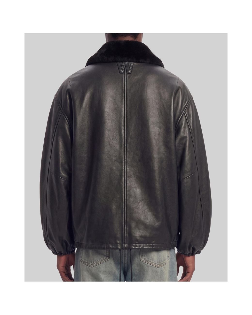 Willy Chavarria Black Long-Sleeve Zip-Up Leather Jacket for men