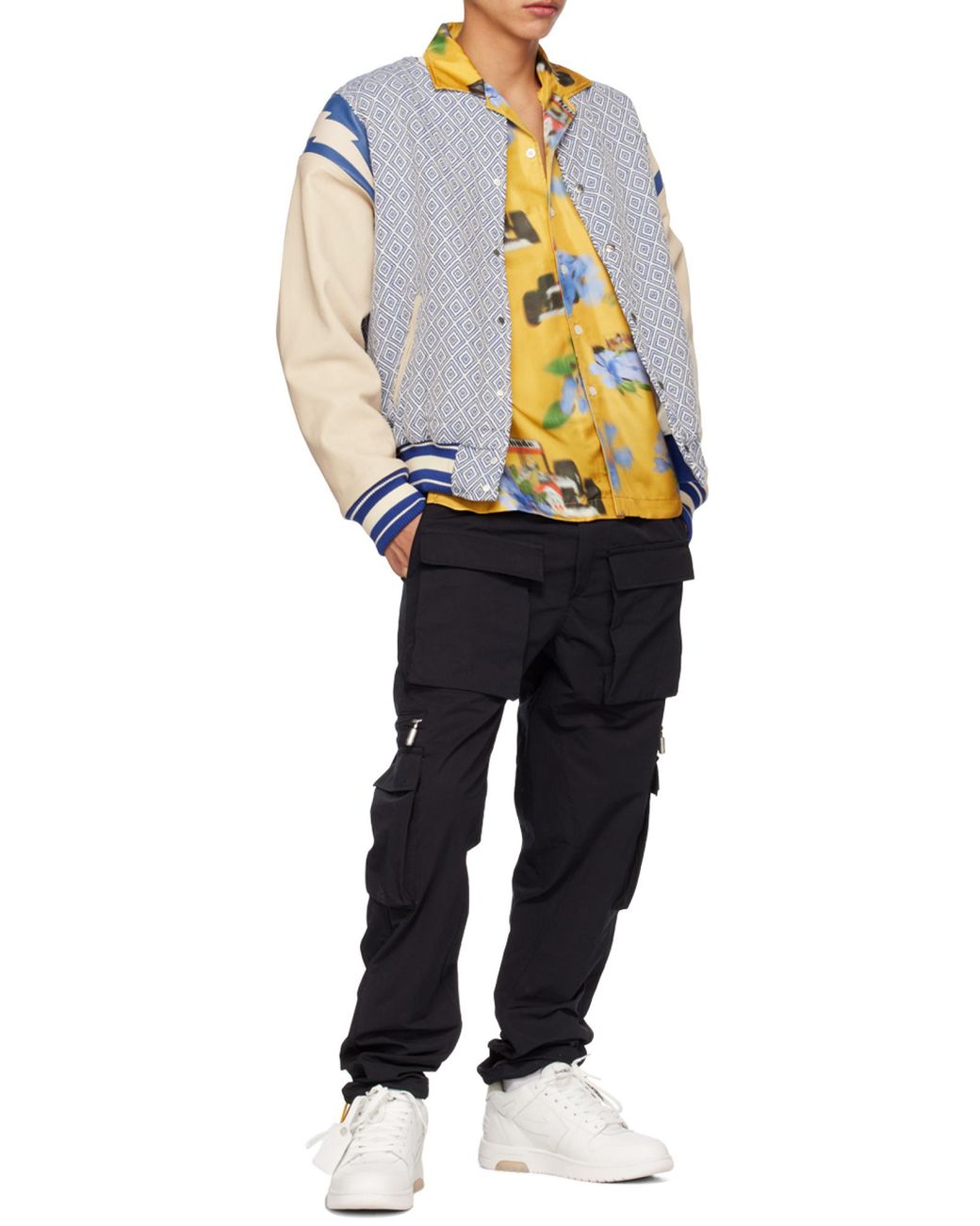 Rhude Blue Diamond-Jacquard Varsity Jacket for men