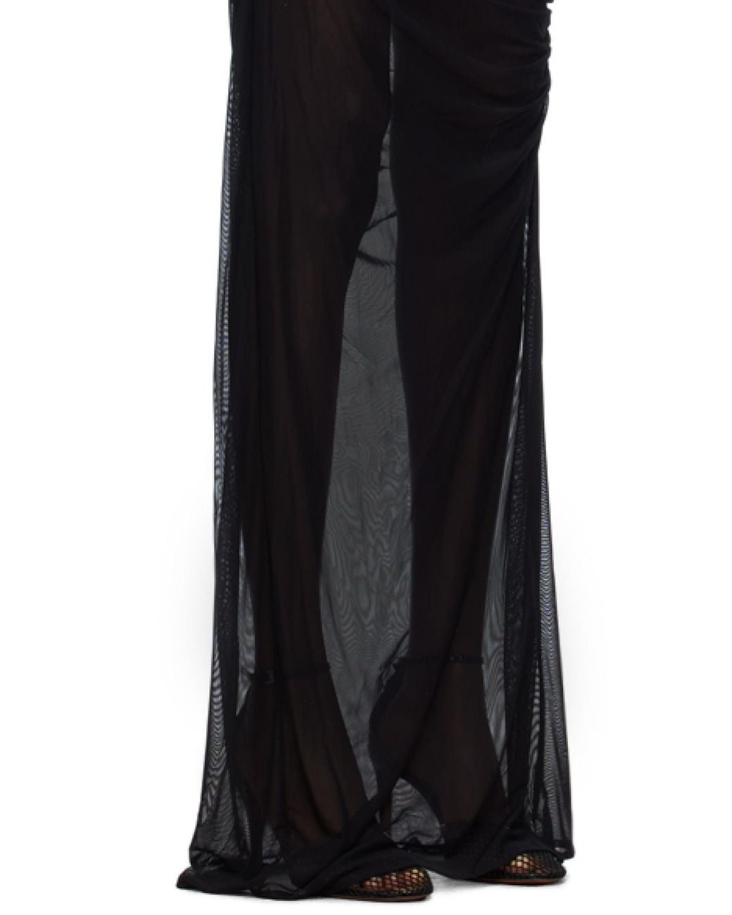 Jean Paul Gaultier Black Flocked-Stripe Mesh Maxi Dress