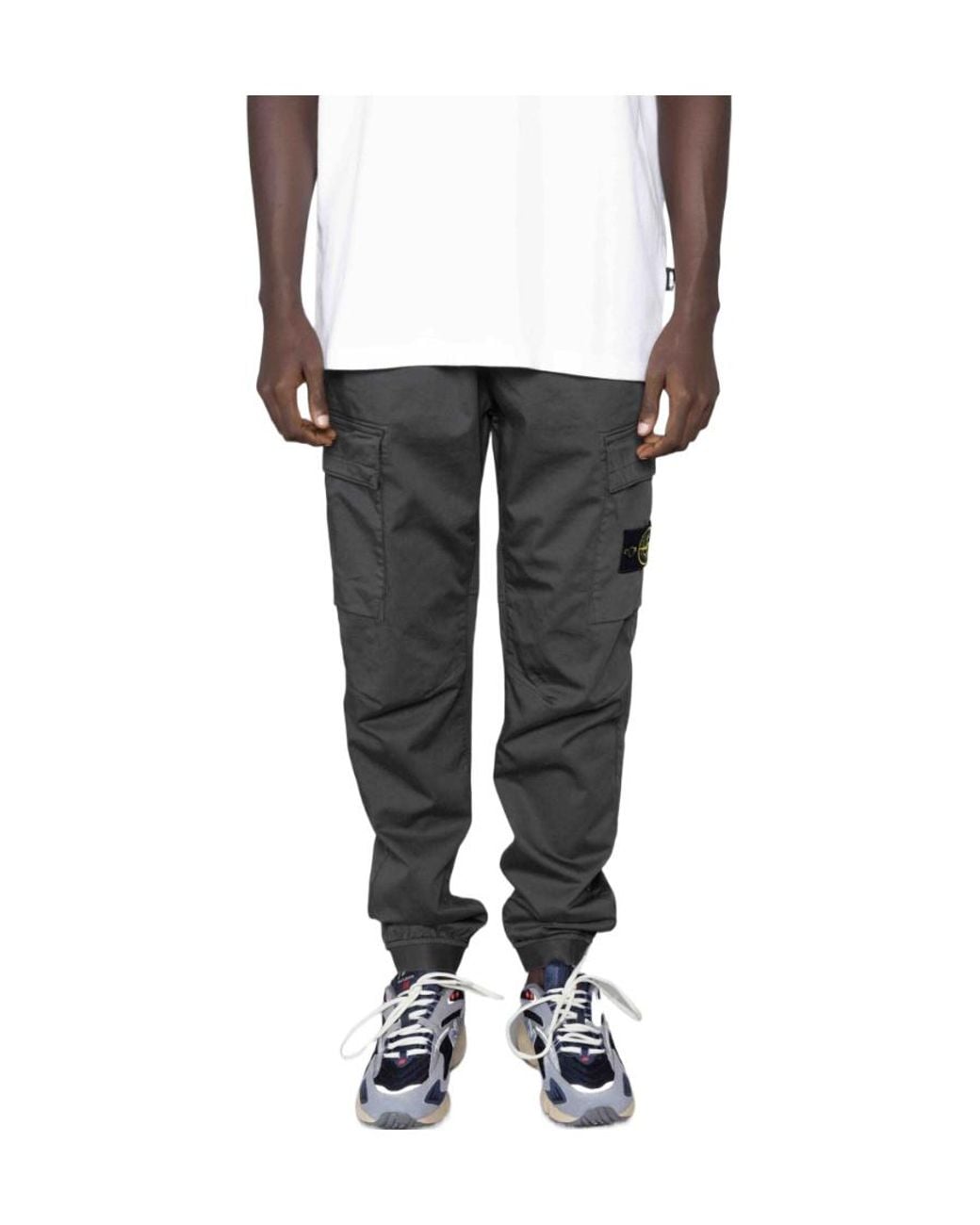 Stone Island Black Compass-Patch Cargo Trousers for men